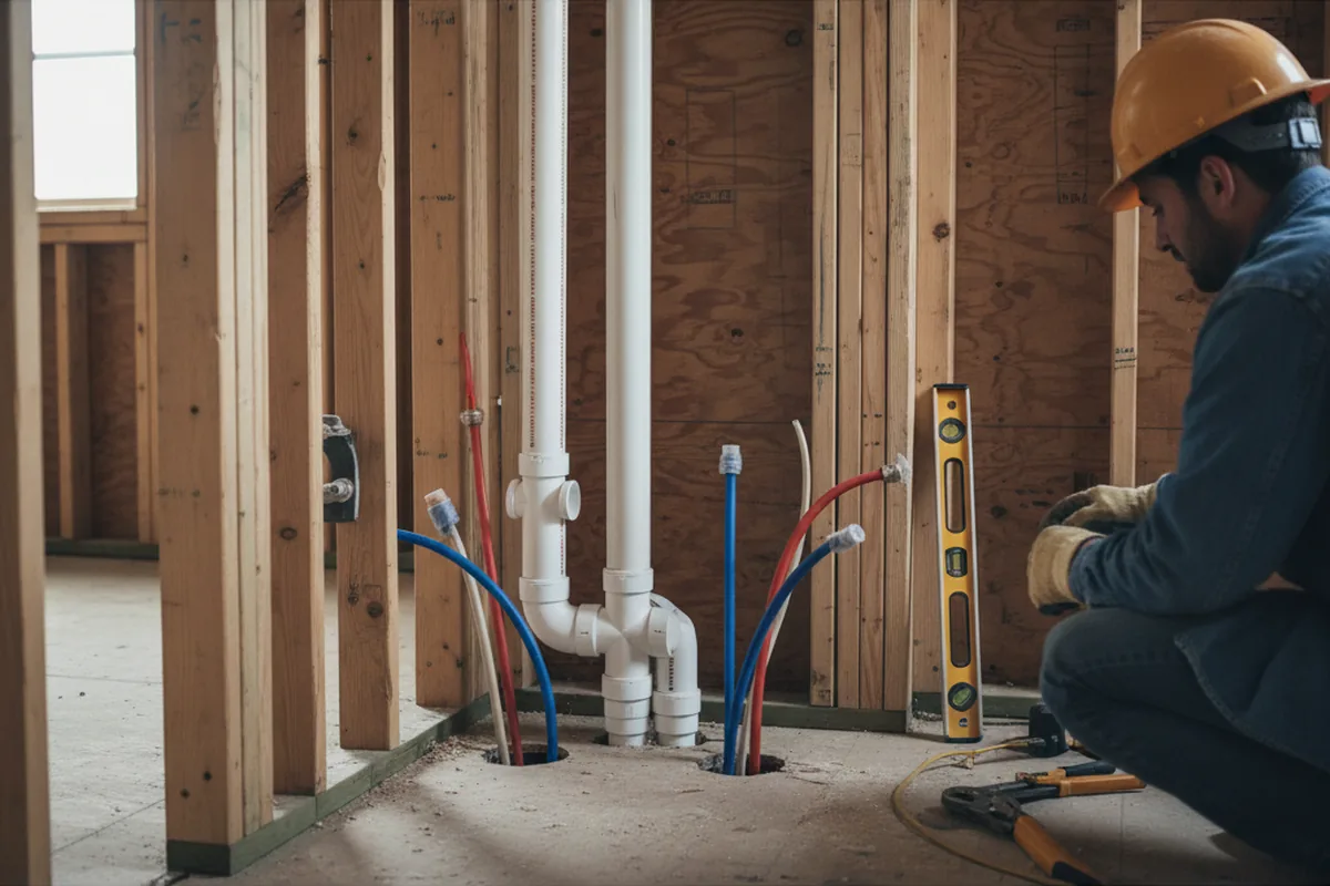 Drain and supply rough-in during Sump Pump Repair in Kipton